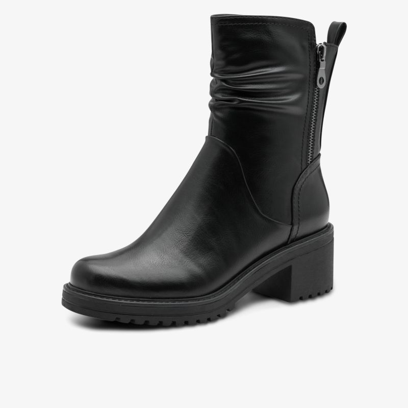Eleganter schwarzer Stiefel mit Reißverschluss, mittelhohem Absatz und komfortabler Passform aus glattem Leder