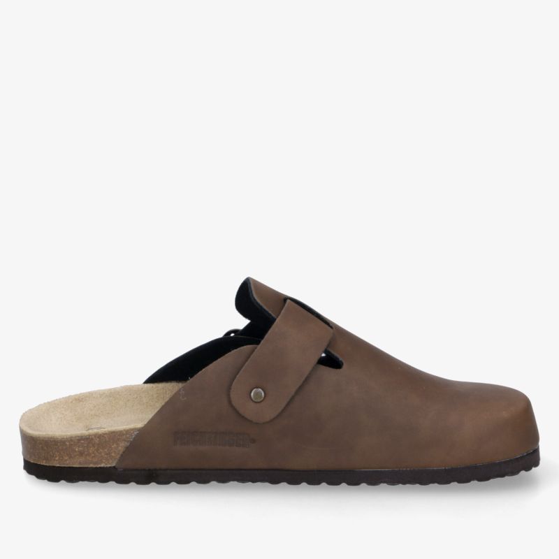 Brauner Lederschuh Clog mit verstellbarem Verschluss, weich gepolsterter Innensohle und rutschfester Sohle für hohen Komfort