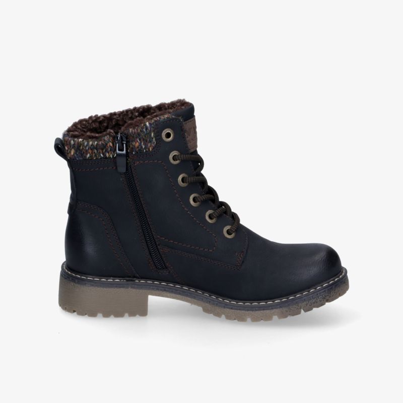 Schwarzer Winterstiefel warm gefüttert mit Schnürung und Reißverschluss, robuste profilierte rutschfeste Sohle