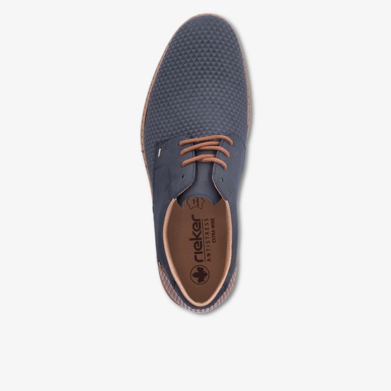 Eleganter blauer Schnürschuh mit feinem Muster und komfortabler Lederinnensohle in moderner Optik