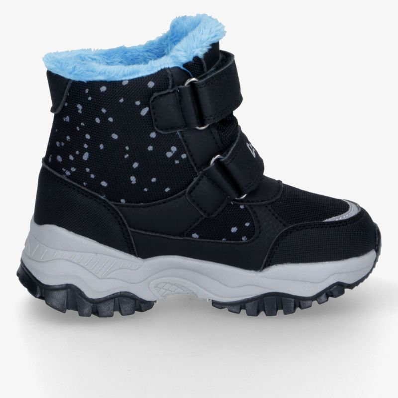 Wärmender Winterschuh mit blauem Innenfutter, robust, rutschfester Sohle und bequemem Halt