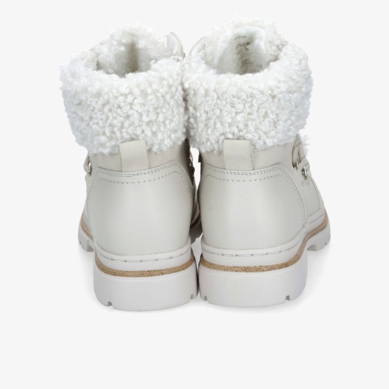Warme weiße Winterstiefel mit flauschigem Innenfutter und robuster Sohle, Rückansicht