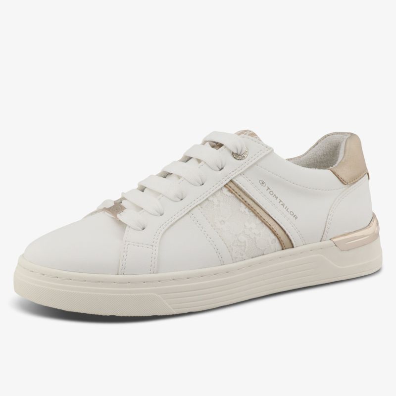 Moderner weißer Sneaker mit seitlichen Akzenten und Komfortsohle, ideal für sportliche Aktivitäten