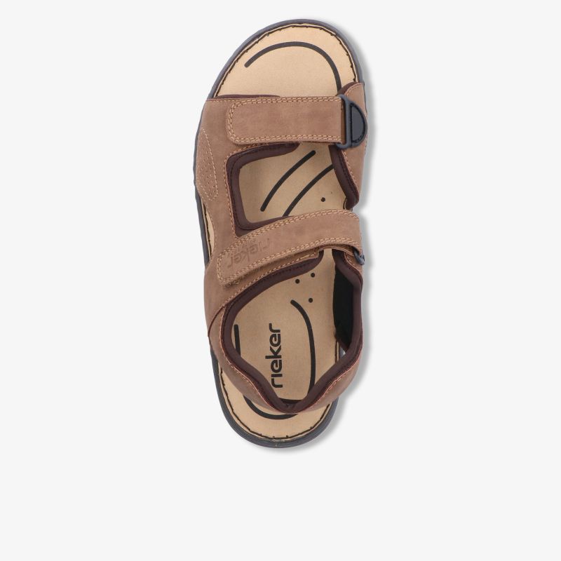 Bequeme Sandale mit verstellbaren Klettverschlüssen und weichem Fußbett in brauner Lederoptik