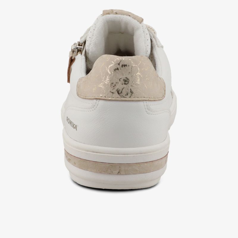 Weiße Sneaker mit beigem Absatz und praktischem Reißverschluss, sportlich und bequem im modernen Design