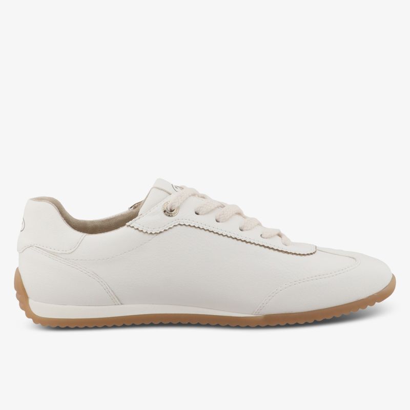 Seitlich sichtbarer, leichter Sportschuh in elegantem Weiß mit langlebiger Gummisohle und bequemem Design