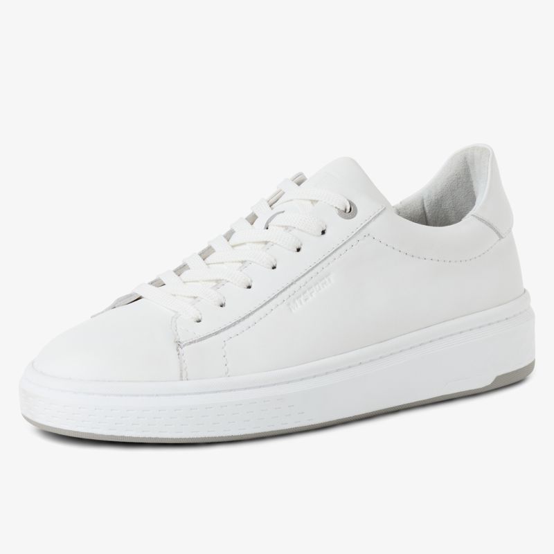 Weißer Sneaker aus glattem Leder mit Schnürung, sportlich und bequem, moderner und vielseitiger Stil