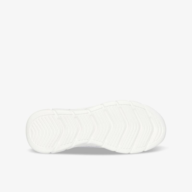 Weiße Schuhsohle mit rutschfestem Profil, robust und flexibel für optimalen Tragekomfort
