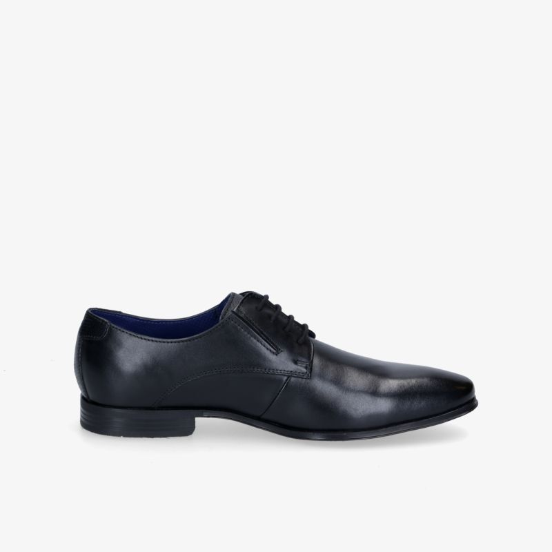 Eleganter schwarzer Lederschuh mit klassischem Design und Schnürung, ideal für Business- und formelle Anlässe.