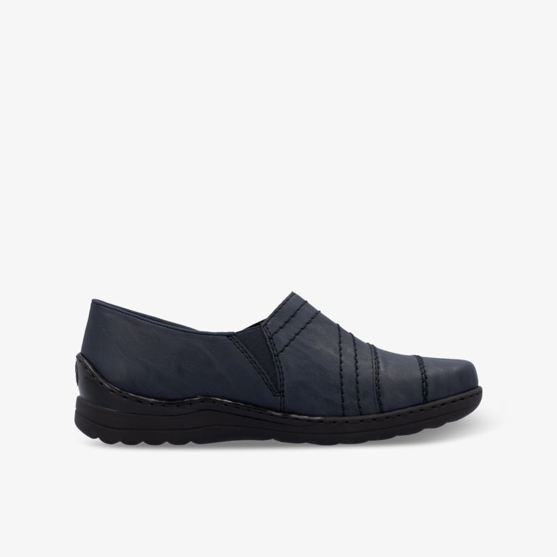 Schwarzer komfortabler Slipper seitlich, flexibles Material mit rutschfester Sohle für angenehmes Tragen