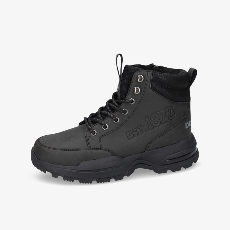 Robuster schwarzer Winterstiefel mit gepolstertem Schaft und rutschfester Sohle für optimalen Komfort