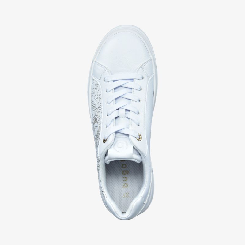 Weißer Sneaker in Draufsicht mit sportlichem Design, bequemer Passform und robustem Obermaterial