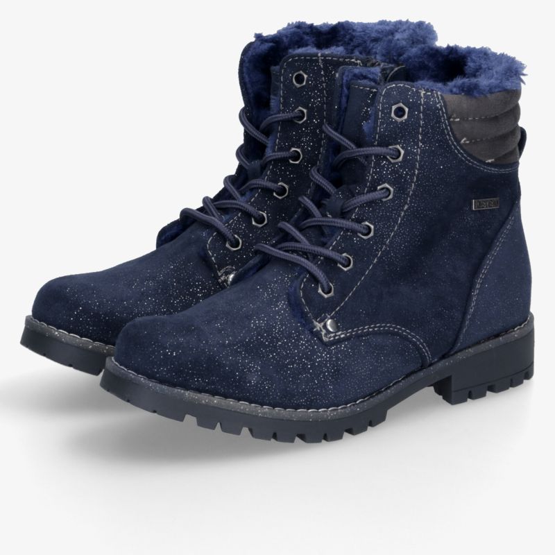 Warme blaue Velourslederstiefel mit kuscheligem Futter und rutschfester Sohle im Paar, komfortabel und robust