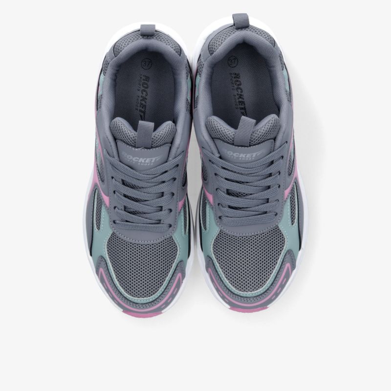 Sportschuhe in Grau und Pink, komfortabel mit atmungsaktivem Material und stabiler Laufsohle, Draufsicht auf das Paar