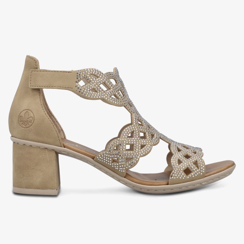 Elegante Sandale mit mittelhohem Blockabsatz und verziertem Riemendesign, ideal für sommerliche Anlässe