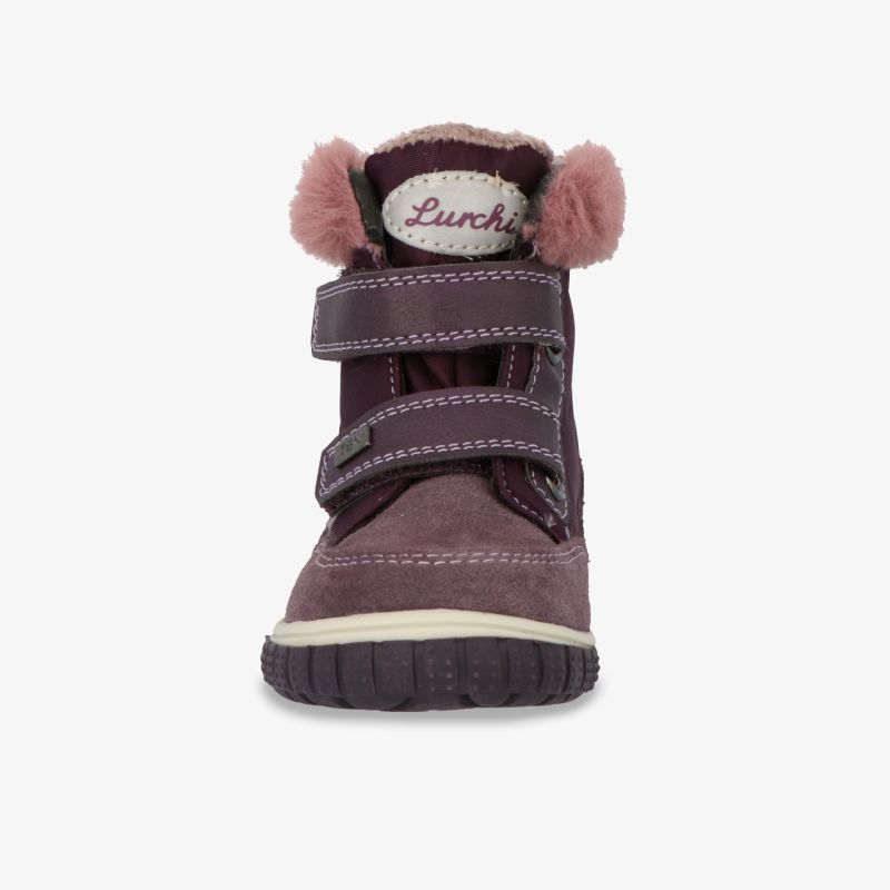 Kuscheliger lila Winterstiefel mit Klettverschlüssen und rutschfester Sohle für optimalen Komfort.