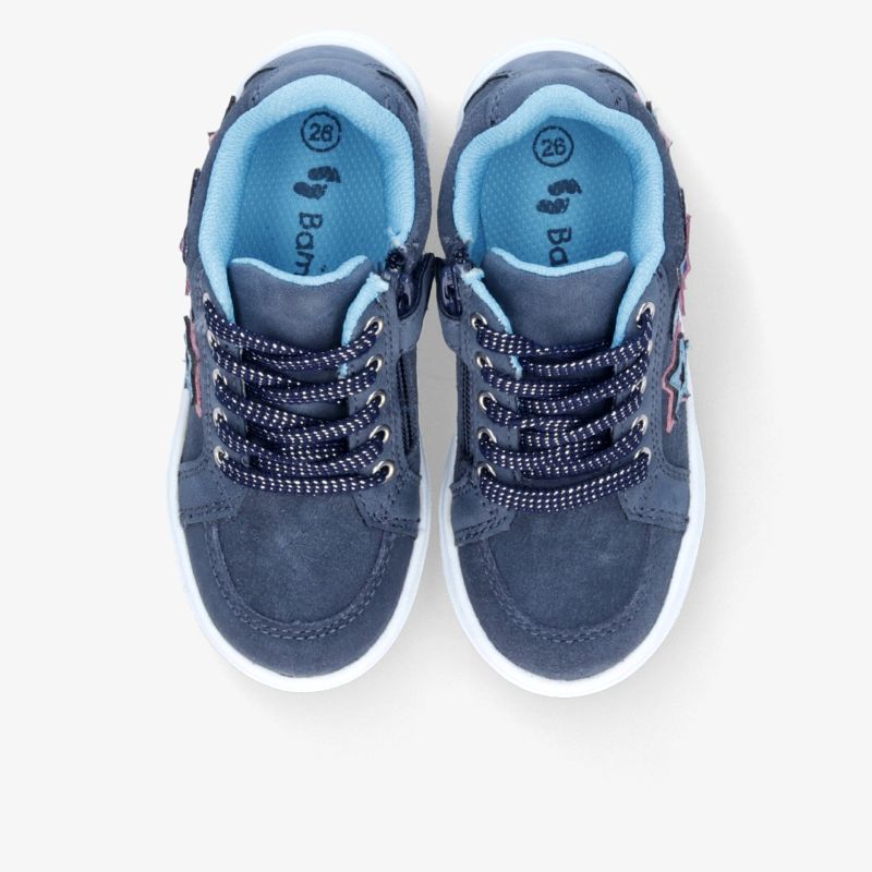 Blauer Kinder Sneaker mit gepolstertem Schaft und rutschfester Sohle, bequem und leicht, Draufsicht