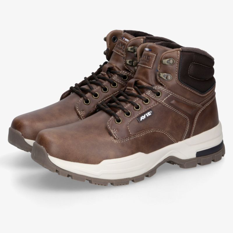 Robuste braune Wanderschuhe mit wasserdichtem Material und gepolstertem Knöchelbereich für optimalen Komfort