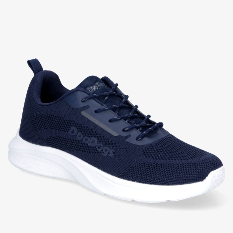 Sportlicher blauer Laufschuh mit atmungsaktivem Obermaterial und rutschfester, gedämpfter Sohle
