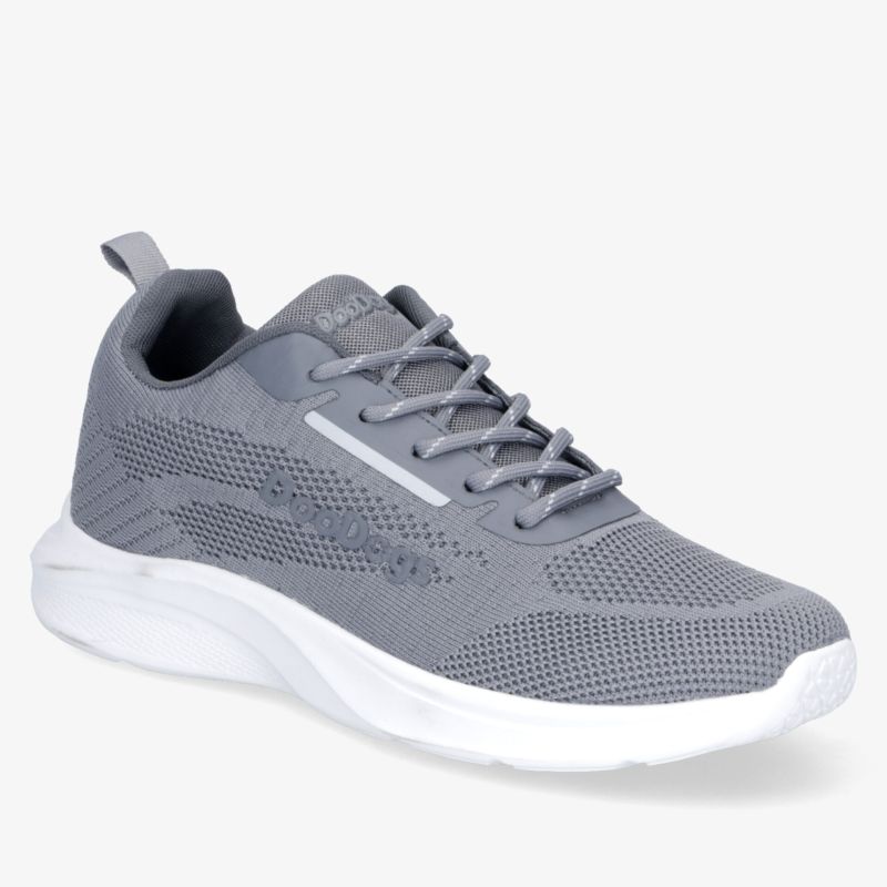 Moderner grauer Sneaker mit atmungsaktivem Mesh, gepolsterter Sohle und sportlichem Design für optimalen Tragekomfort
