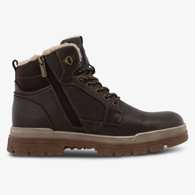 Robuster brauner Winterstiefel mit warmem Innenfutter, seitlichem Reißverschluss und rutschfester Profilsohle