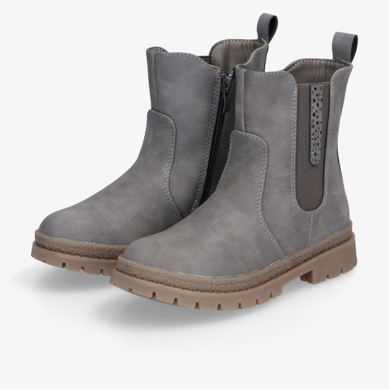 Graue Chelsea Boots mit Reißverschluss und stabiler, rutschfester Sohle, robust und bequem für den Alltag
