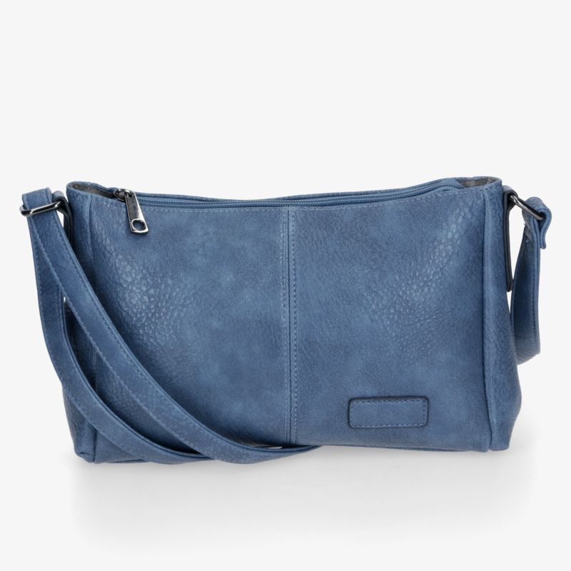 Modische blaue Ledertasche mit Reißverschluss und verstellbarem Schulterriemen, geräumig und elegant gestaltet