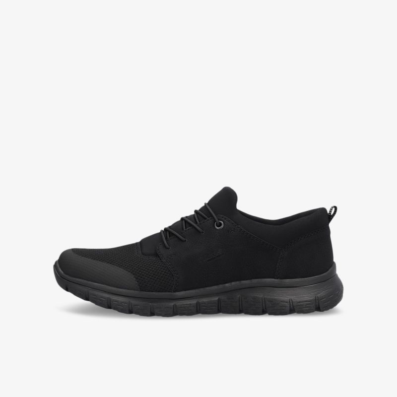 schwarzer Sneaker seitliche Ansicht mit leichtem, flexiblem Design und komfortabler Sohle für den Alltag