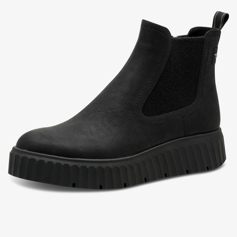 Schwarzer Chelsea Boot mit gummierter, rutschfester Sohle und elastischen Seiteneinsätzen für hohen Tragekomfort