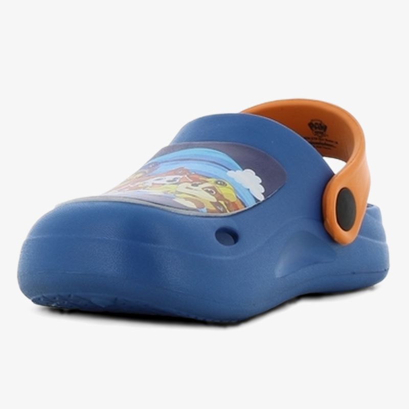 Bequemer blauer Clogs mit praktischem Riemen und fröhlichem buntem Motiv, ideal für Alltag und Freizeit