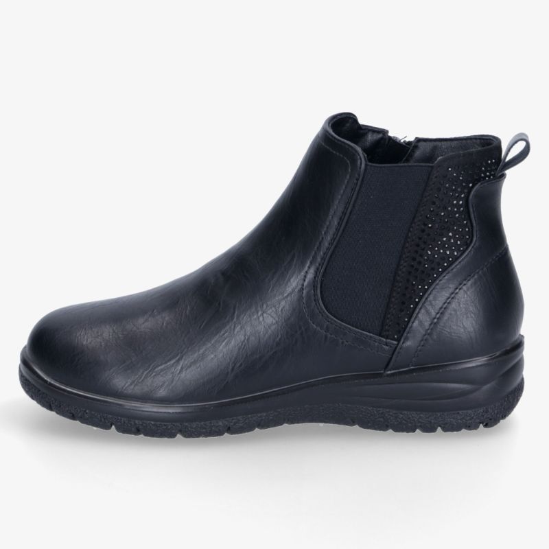 Schwarze Stiefelette mit elastischen Einsätzen und rutschfester Sohle für hohen Tragekomfort