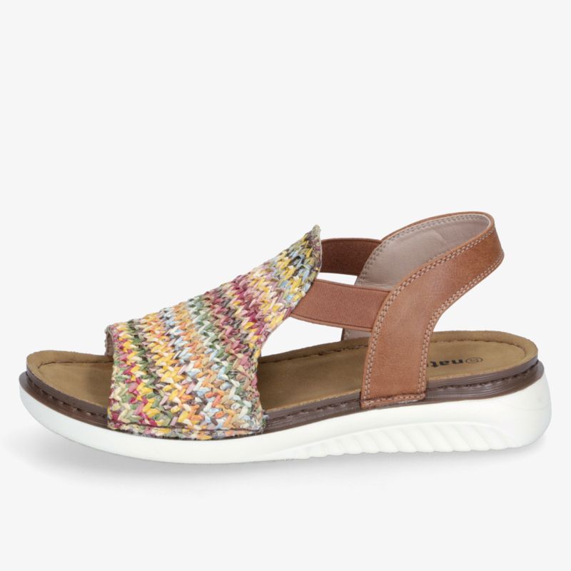 Sandale mit farbenfrohem Design, gepolsterter Sohle und verstellbarem Riemen für hohen Tragekomfort.