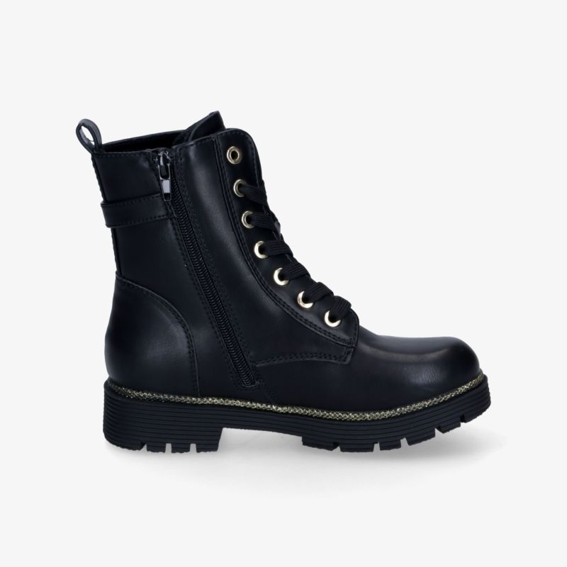 Schwarzer langlebiger Leder-Schnürstiefel mit robuster Sohle und seitlichem Reißverschluss für einfachen Einstieg