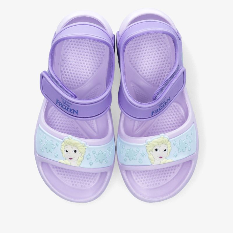 Leichte lilafarbene Kindersandalen mit verstellbaren Riemen und kindlichem Motiv für bequemen Sommerkomfort