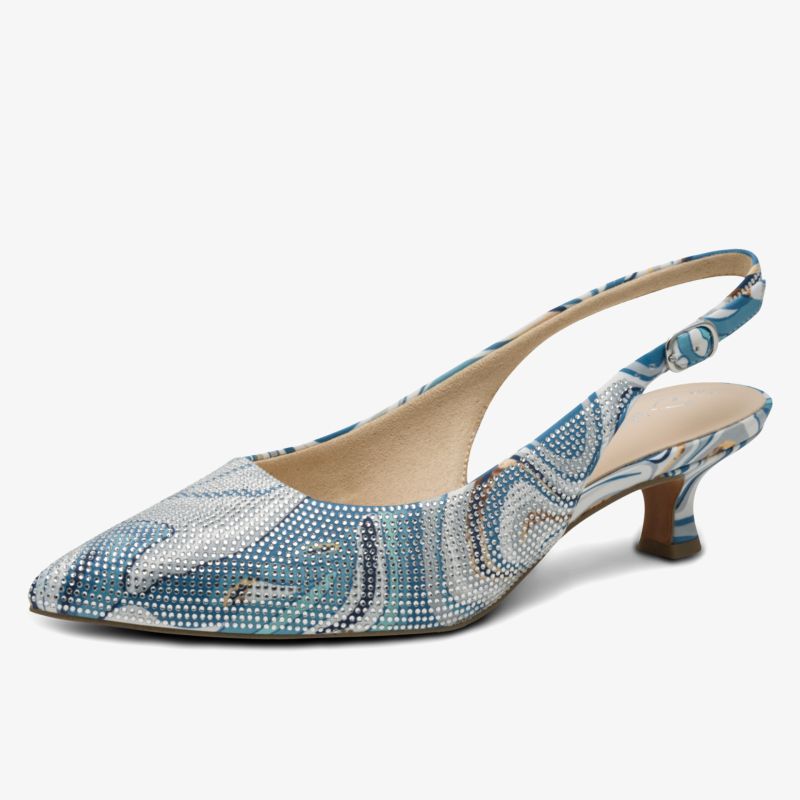 Eleganter Slingback-Pumps mit spitzem Zehenbereich und gemustertem Leder, niedriger Absatz für Komfort