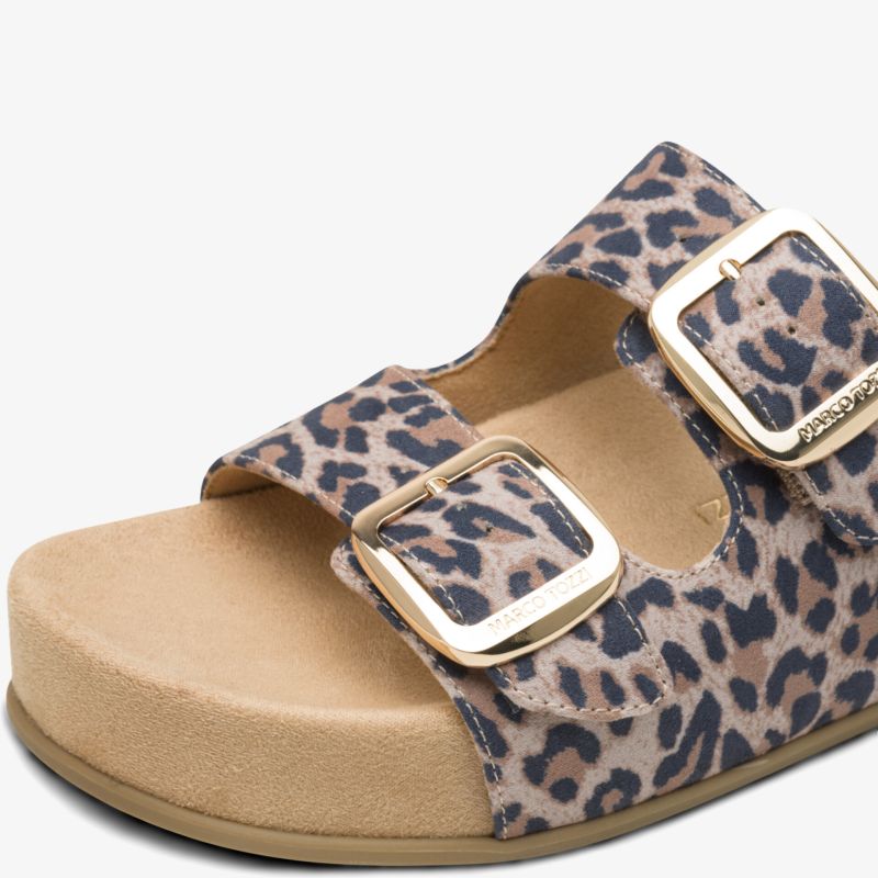 Bequeme Sandale mit Leopardenmuster, zwei großen verstellbaren Schnallen, weicher Fußbett