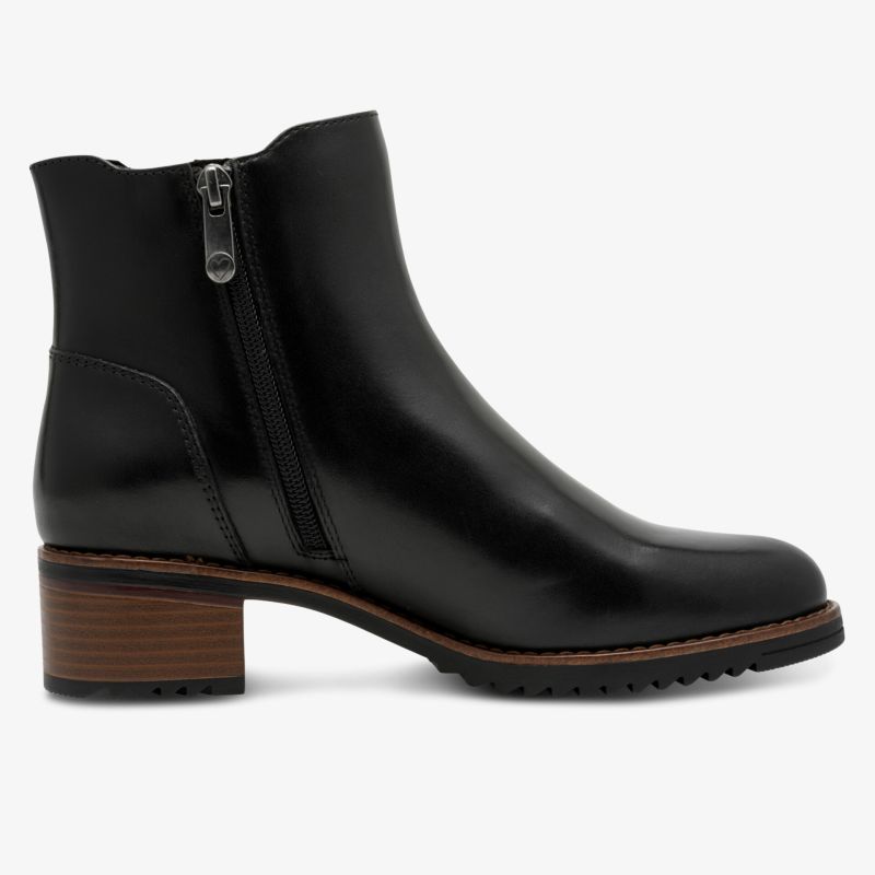 Eleganter schwarzer Stiefel aus Leder mit praktischem seitlichen Reißverschluss und stabilem Blockabsatz