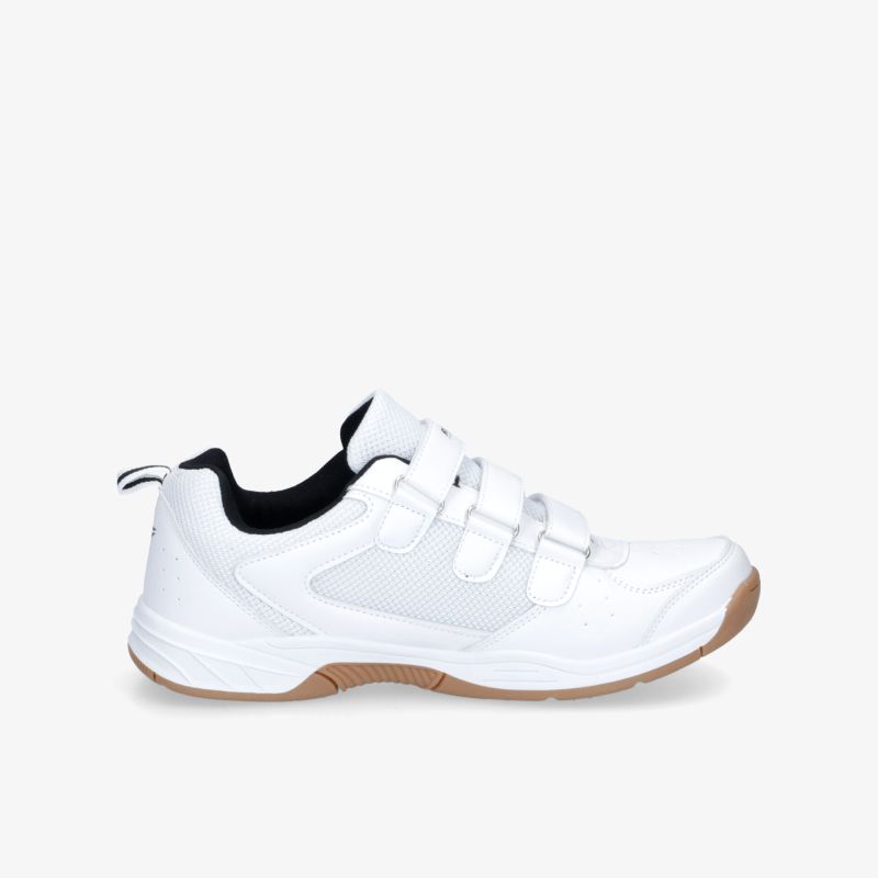 Trendiger weißer Sportschuh mit Klettverschluss und rutschfester Sohle für optimalen Komfort und Stil.
