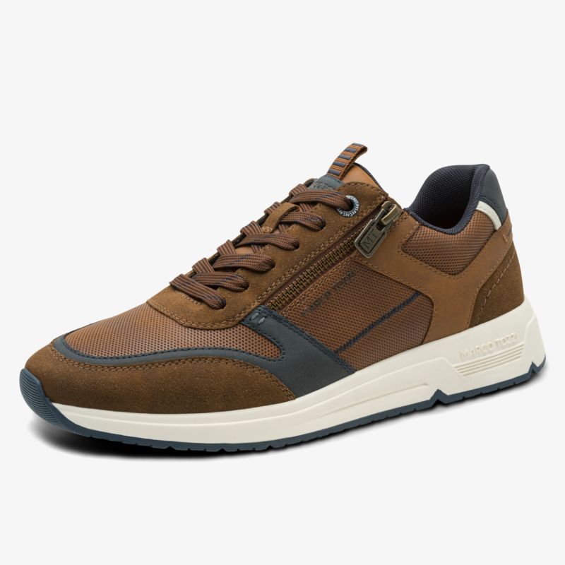 Sportlicher brauner Sneaker mit Schnürung und seitlichem Reißverschluss für optimalen Komfort und Halt
