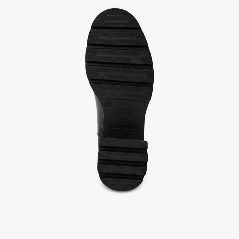 Schwarze Schuhsohle mit robustem, rutschfestem Profil für optimalen Halt und Langlebigkeit