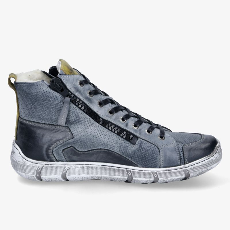Stylischer grauer Sneaker mit seitlichem Reißverschluss und robuster Sohle, bequeme Passform für Alltag und Freizeit