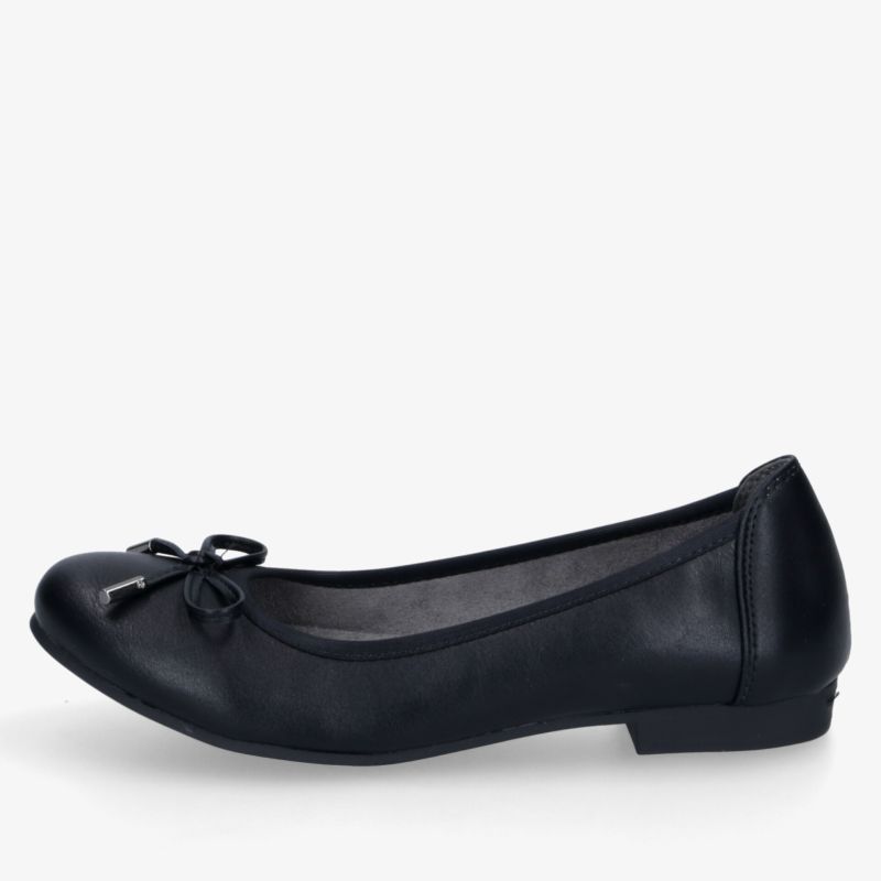 Eleganter schwarzer Ballerina mit flacher Sohle und runder Zehenform, weich und bequem für den Alltag