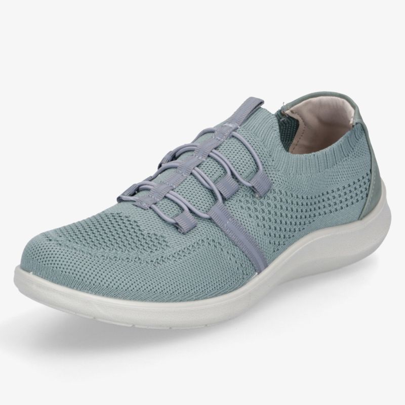 Atmungsaktiver, bequemer Schuh mit flexibler Sohle und sportlichem Design in sanftem Blau.