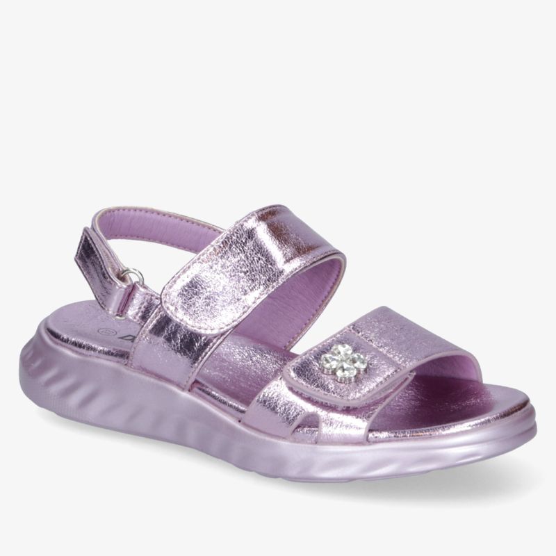 Metallic rosa Sandale mit verstellbaren Klettverschlüssen, weich gepolstert und komfortabel für Alltag