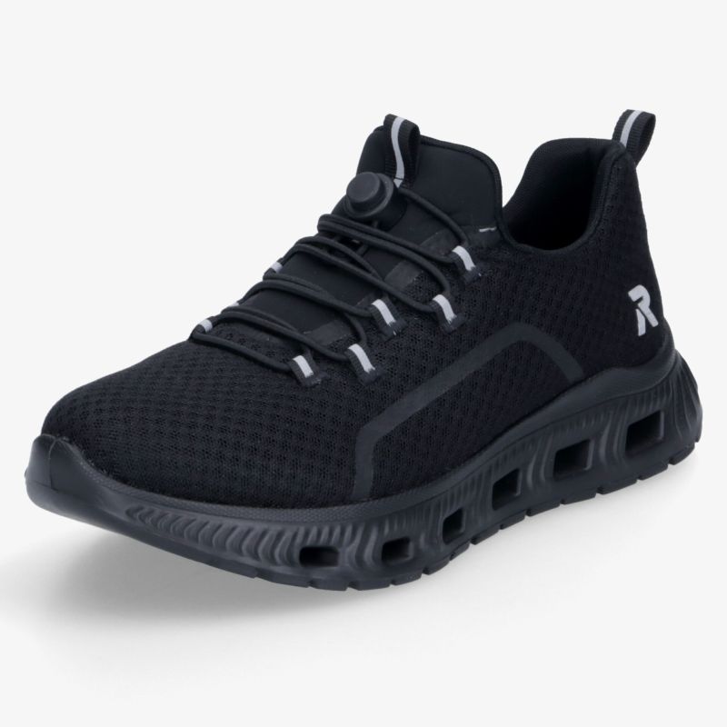 Leichter und bequemer schwarzer Sportschuh mit atmungsaktivem Material und rutschfester Sohle
