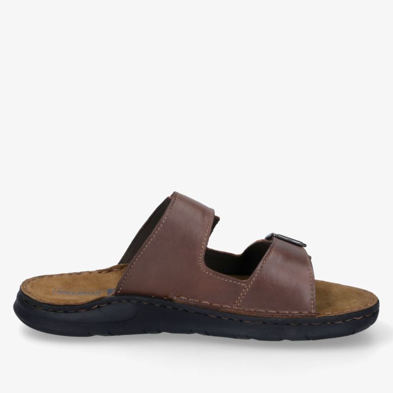 Bequemer brauner Sandalenschuh aus Leder mit verstellbaren Schnallen und rutschfester Sohle für optimalen Komfort