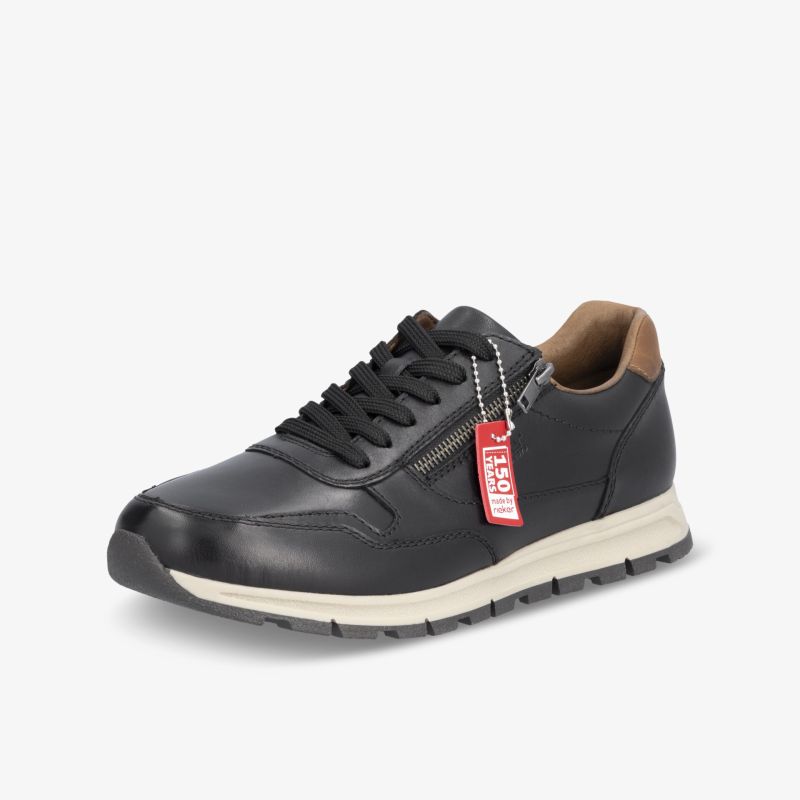 Moderner, komfortabler Sneaker in schwarzem Leder mit leichter, rutschfester Sohle und flexibler Passform