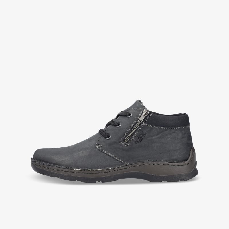 Robuster Schuh mit seitlichem Reißverschluss und rutschfester Sohle, komfortabel und modern gestaltet, seitliche Ansicht