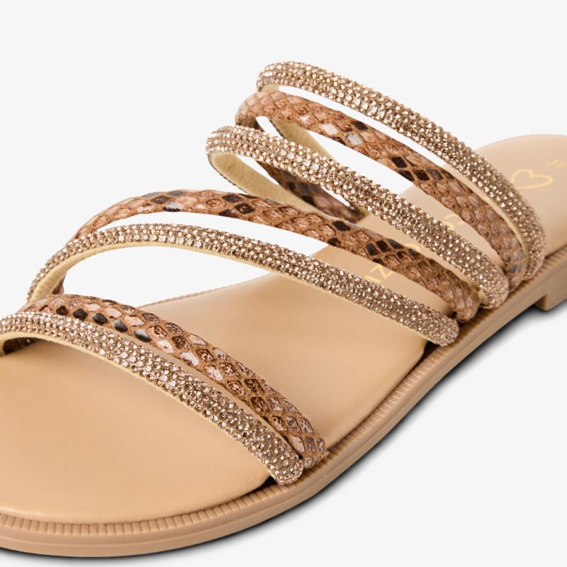 Moderne Riemchensandale mit bequemer Sohle und elegantem goldfarbenem Design für sommerlichen Stil