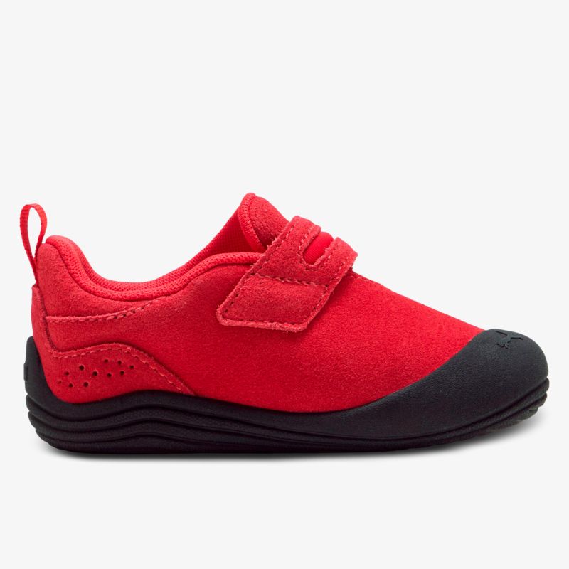 Bequemer Schuh mit Klettverschluss, rutschfester Sohle und robustem Zehenschutz in leuchtendem Rot
